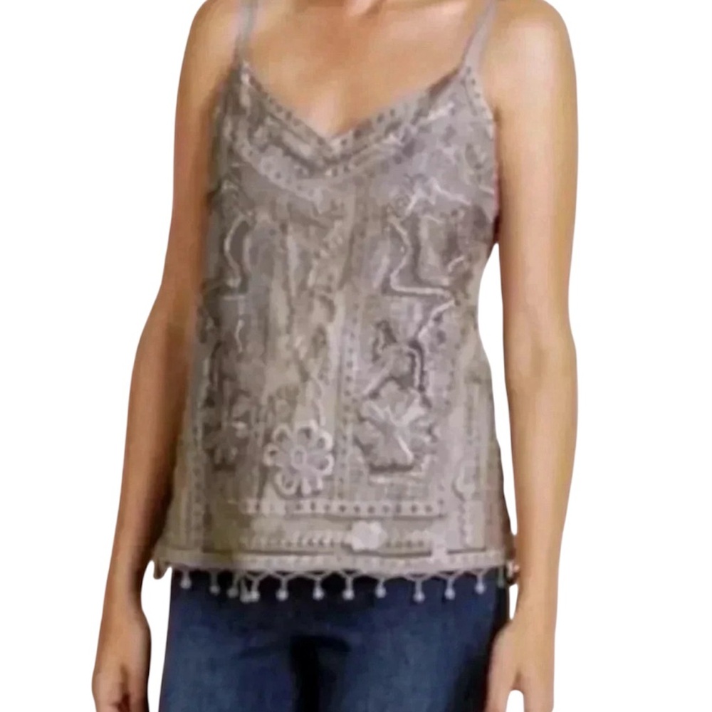 Elegant Gray & cream soutache embroidered camisole tank
